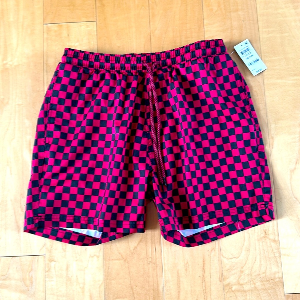 Medium INC swim trucks in black and red checkerboard